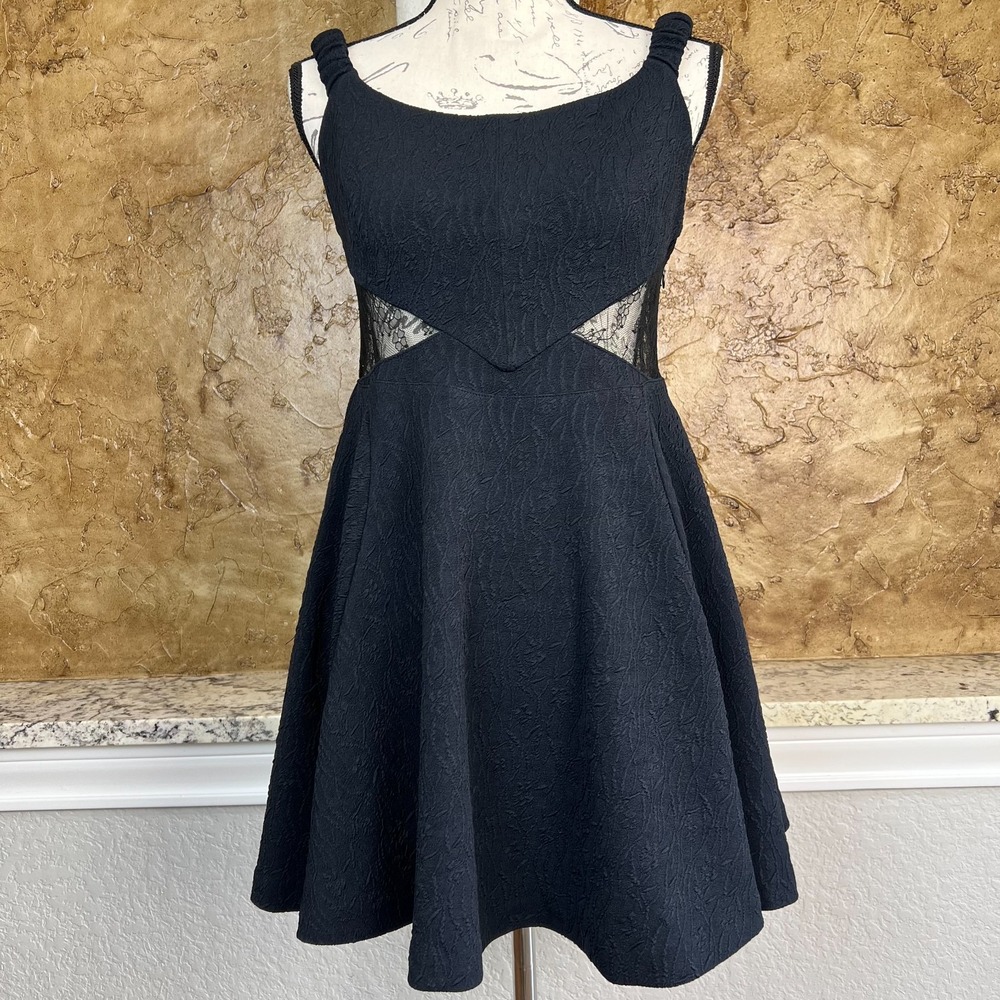 Free People Brooklyn Skater Babydoll Mini Dress Womens S Sheer Lace Back Black